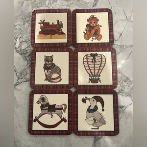 Pimpernel Tartan Christmas Plaid Framed Holiday Animal & Toy Coasters - Set of 6